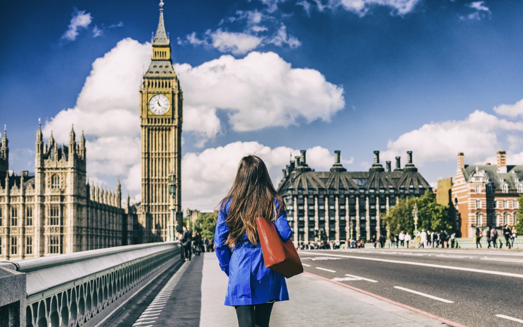 London City Lifestyle Background for EU UK Concept. Commuter Walking Away on Street